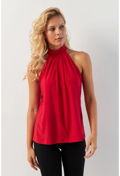 Kadın Kırmızı Halter Yaka Bluz LPP1273