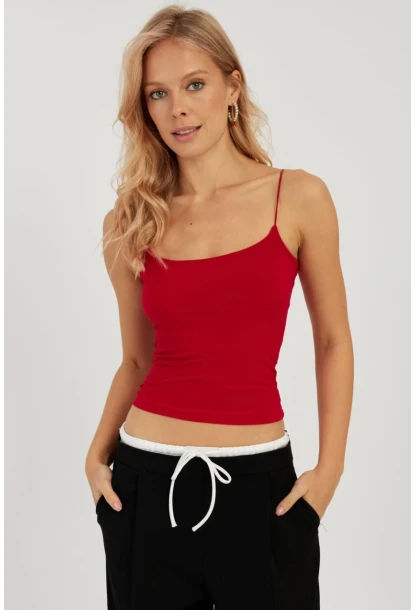 Kadın Kırmızı İp Askılı Bluz GÇ154