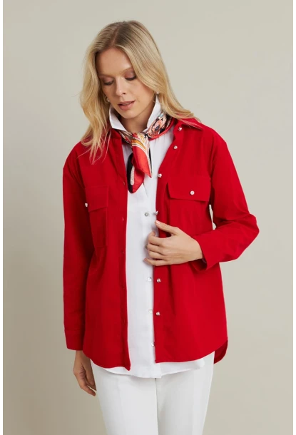 Kadın Kırmızı Kadife Gömlek MCAR1074