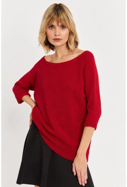 Kadın Kırmızı Sırtı Damla Triko Bluz YV267