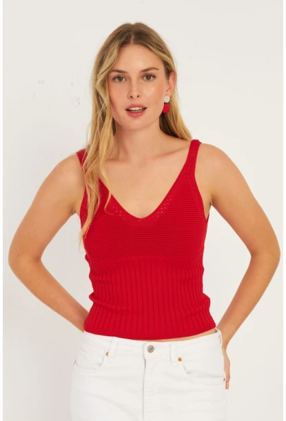 Kadın Kırmızı Triko Bluz SMT225