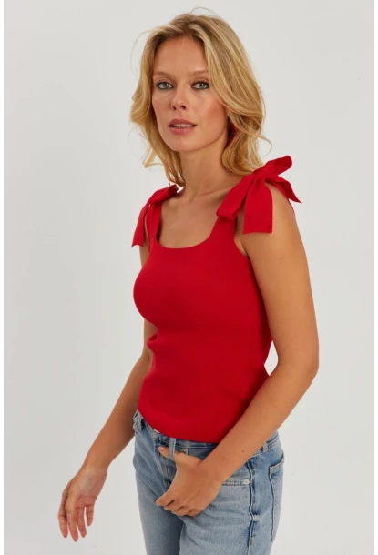 Kadın Kırmızı Triko Bluz YV236