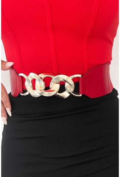 Kadın Kırmızı Zincirli Lastikli Kemer BE639