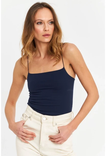 Kadın Lacivert İp Askılı Crop Bluz EV63