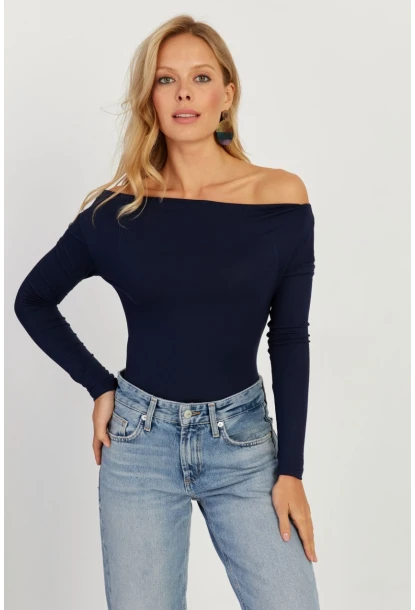 Kadın Lacivert Kayık Yaka Bluz LPP1254