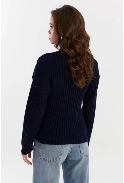 Kadın Lacivert Kolları File Triko Bluz YV288