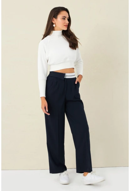 Kadın Lacivert Kontrast Bel Kumaşlı Pantolon ELA6078