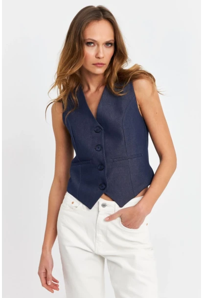 Kadın Lacivert Leopar Yelek TW21