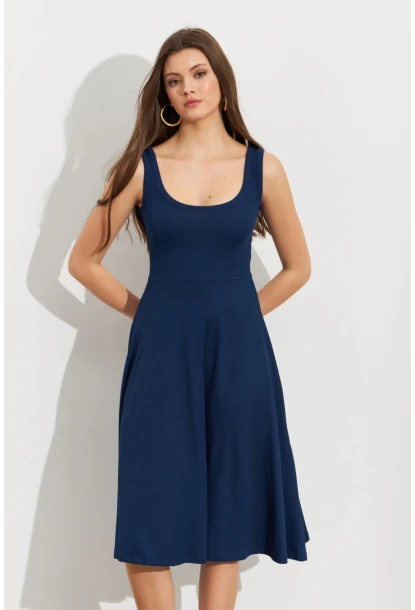 Kadın Lacivert Ön Arka U Çan Etekli Midi Elbise DMR470