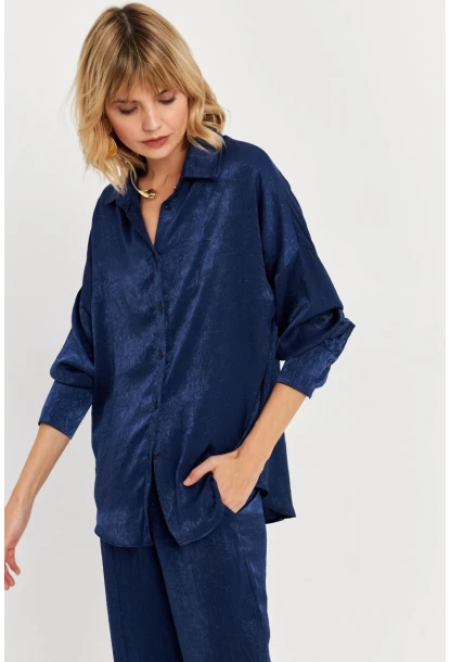 Kadın Lacivert Saten Gömlek MCAR1127
