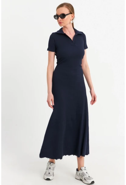 Kadın Lacivert Sırt Bağlamalı Kaşkorse Midi Elbise MFRY0001