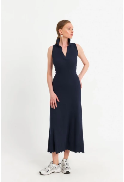 Kadın Lacivert Sırt Bağlamalı Midi Elbise MFRY2271-90