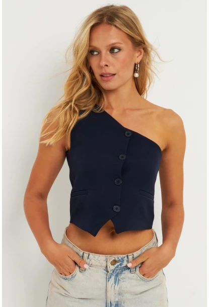 Kadın Lacivert Tek Omuz Astarlı Yelek TW60140