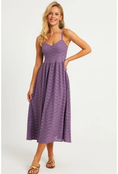 Kadın Lila Astarlı Brode Midi Elbise TW70102-90