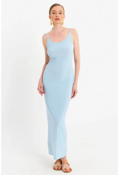 Kadın Mavi Ayarlanabilir Askılı Maxi Elbise MEN2004