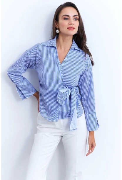 Kadın Mavi Bağlamalı Gömlek KED171