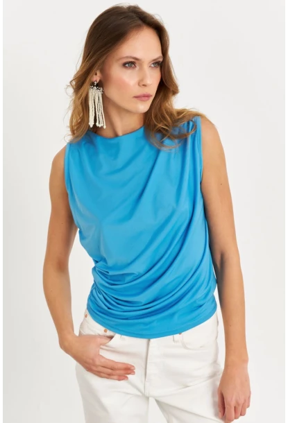 Kadın Mavi Büzgülü Bluz YZ625