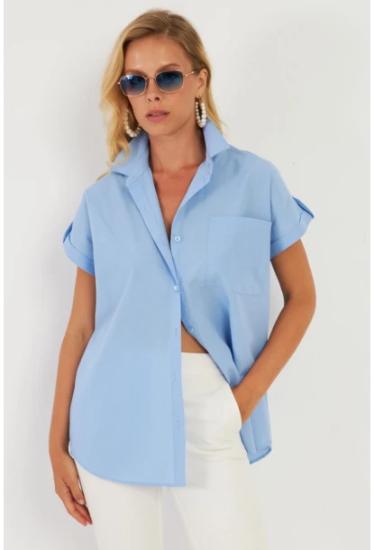 Kadın Mavi Cepli Gömlek ZER410