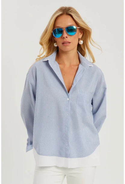 Kadın Mavi Çizgili Gömlek SF2551