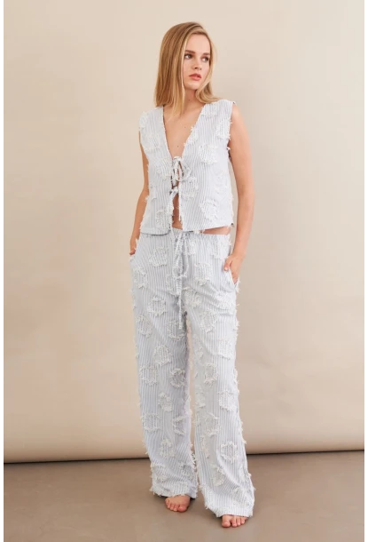 Kadın Mavi Çizgili Püsküllü Alt Üst Takım MOD2517