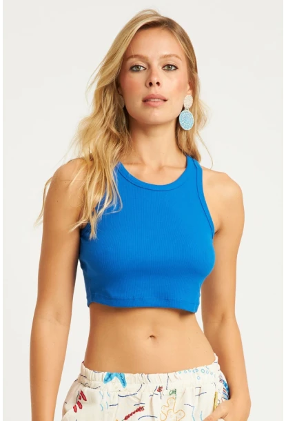 Kadın Mavi Crop Bluz YLE610