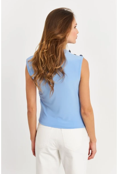 Kadın Mavi Düğme Detaylı Büzgülü Bluz LPP1205-1