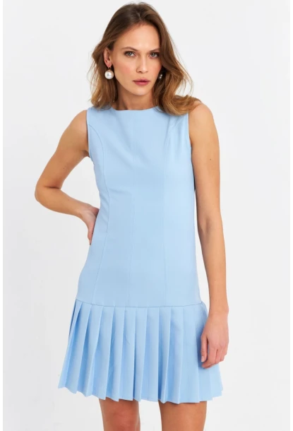 Kadın Mavi Eteği Pileli Mini Elbise FRY2265