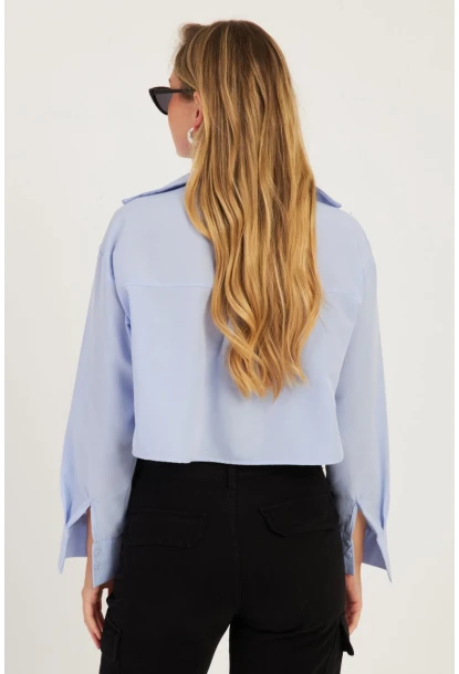 Kadın Mavi Fermuarlı Kısa Gömlek SF2541
