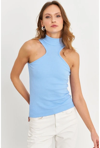 Kadın Mavi Halter Yaka Kaşkorse Bluz EY1454