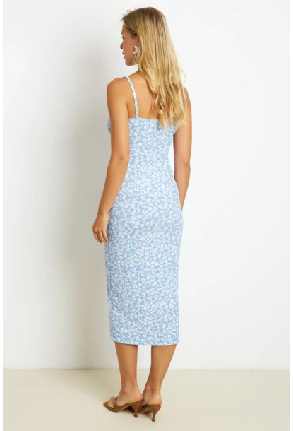 Kadın Mavi İnce Askılı Midi Elbise MON125