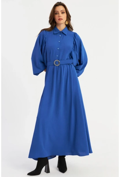 Kadın Mavi Kemerli Maxi Elbise MASF15