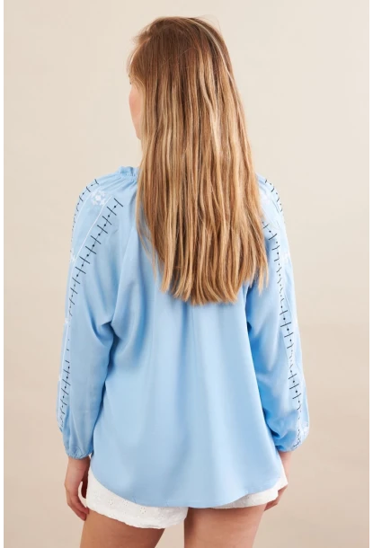 Kadın Mavi Nakışlı Bluz MPC1344