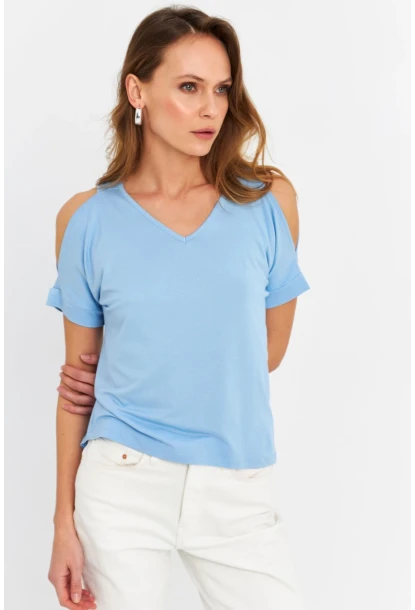 Kadın Mavi Omuzları Açık Bluz BR1329