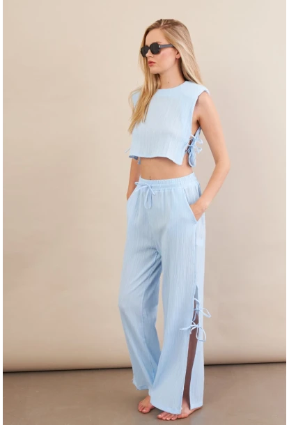 Kadın Mavi Omuzları Vatkalı Alt Üst Takım KED002