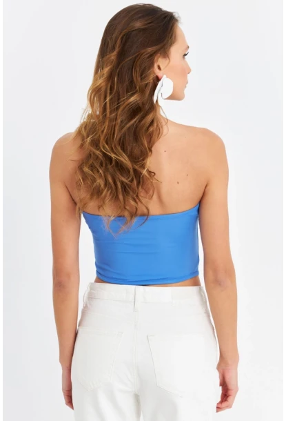 Kadın Mavi Straplez Crop Bluz B6081