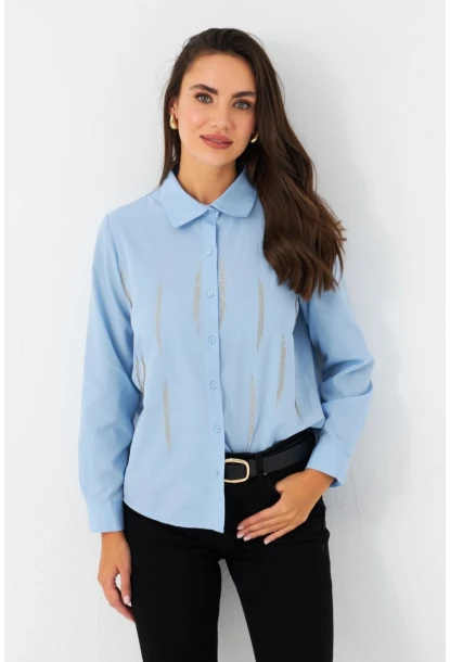 Kadın Mavi Taşlı Gömlek MZER412
