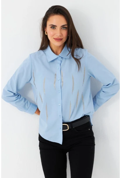 Kadın Mavi Taşlı Gömlek MZER412