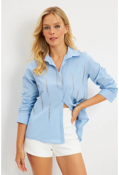 Kadın Mavi Taşlı Gömlek ZER404