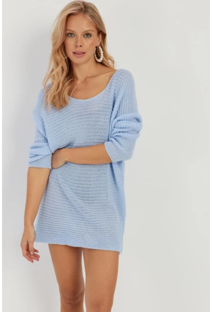 Kadın Mavi Triko Kazak SMT223