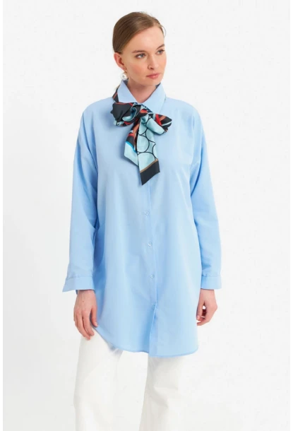 Kadın Mavi Tunik Gömlek MZER428