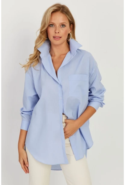Kadın Mavi Uzun Basic Gömlek SF2535