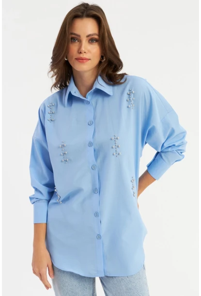 Kadın Mavi Zımbalı Gömlek MASF1