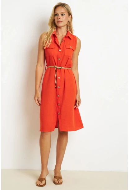 Kadın Mercan Kemerli Gömlek Midi Elbise SGT404