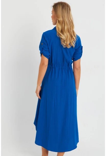 Kadın Midi Gömlek Elbise Saks Q984