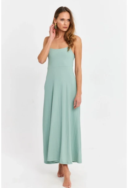 Kadın Mint Askılı Bürümcük Midi Elbise EY3057