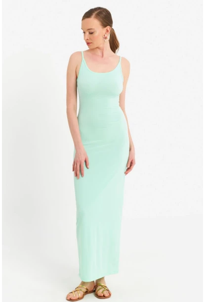 Kadın Mint Ayarlanabilir Askılı Maxi Elbise MEN2004