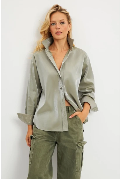 Kadın Mint Parlak Gömlek QRS8022