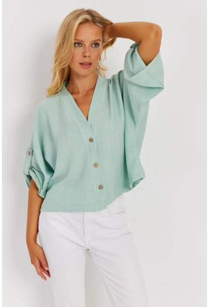 Kadın Mint Yarasa Kol Kısa Gömlek GÇ160