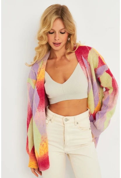 Kadın Multi Baklava Desenli Hırka KAZ23