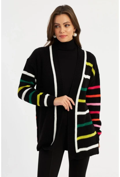 Kadın Multi Çizgili Triko Hırka MSMT2427